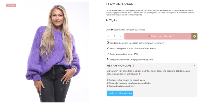 CTA voorbeeld Golden Faves