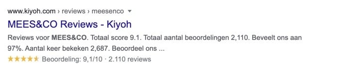 Voorbeeld Google resultaten met reviews