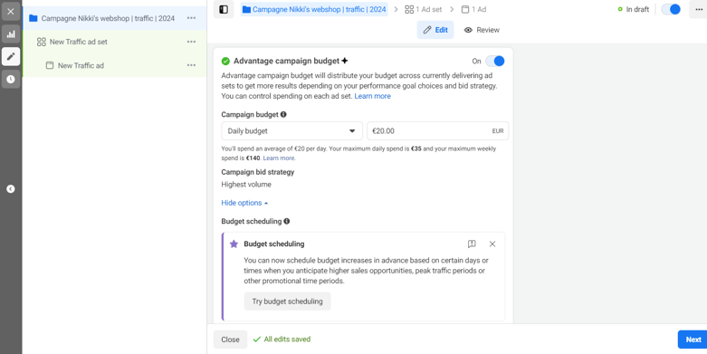 Instagram adverteren Budget